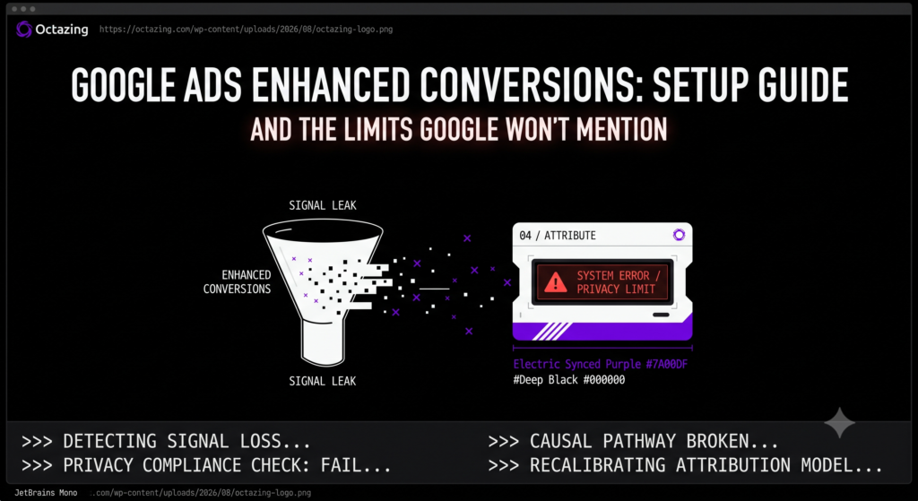 Digital marketing dashboard visualization showing secure data flow for Google Ads Enhanced Conversions.